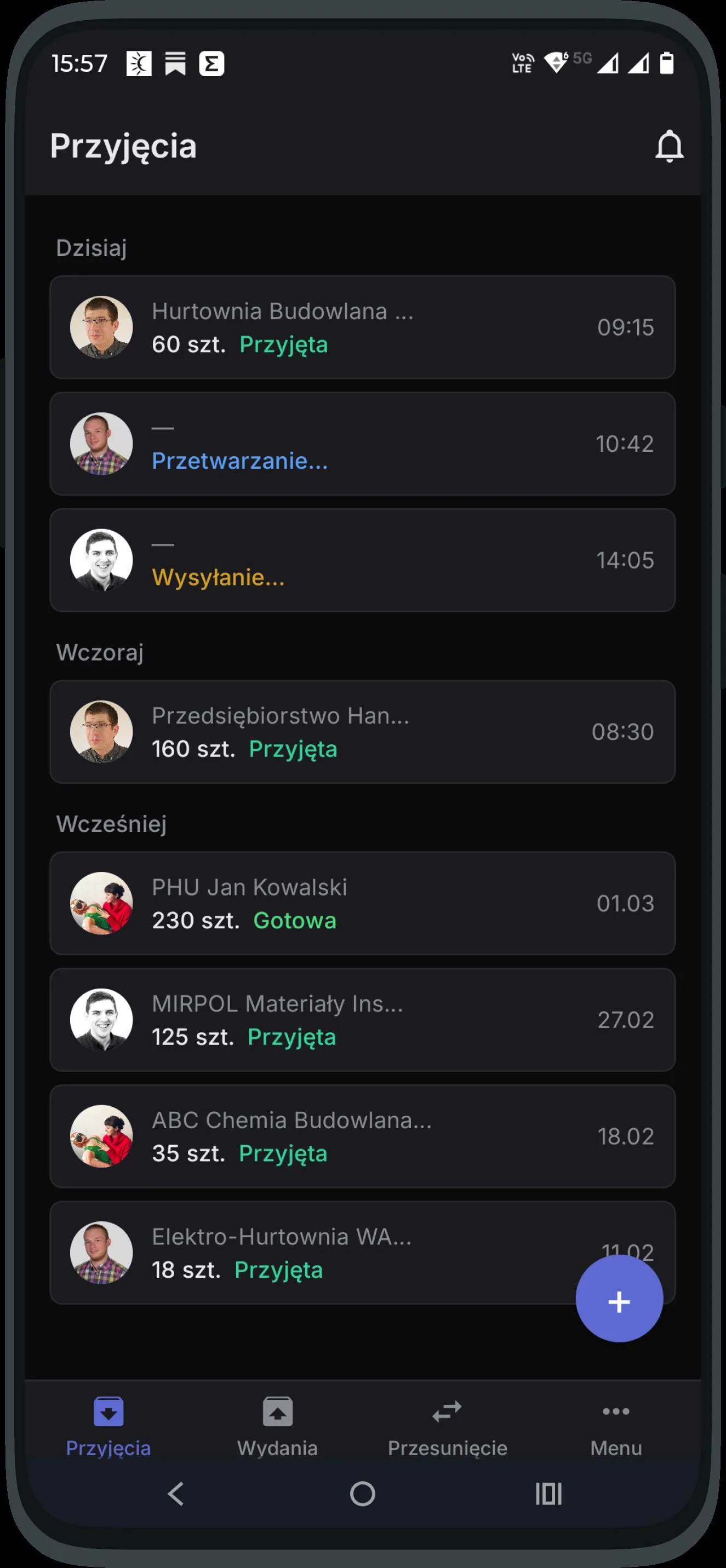 Sancho WMS — lista dokumentów dostawy