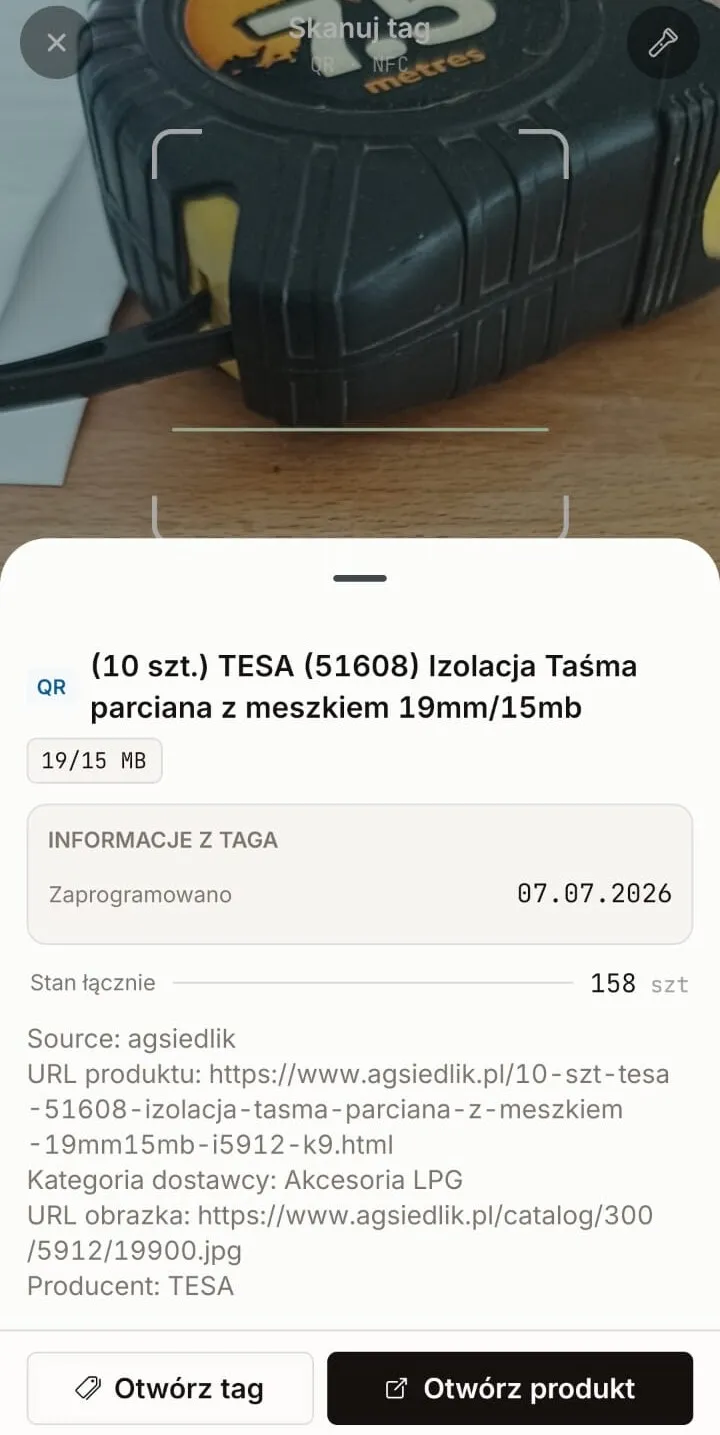 Ekran skanowania w aplikacji mobilnej z rozpoznanym produktem